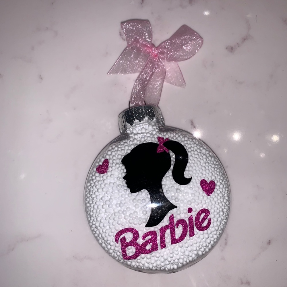 Barbie pink glitter doll silhouette ornament